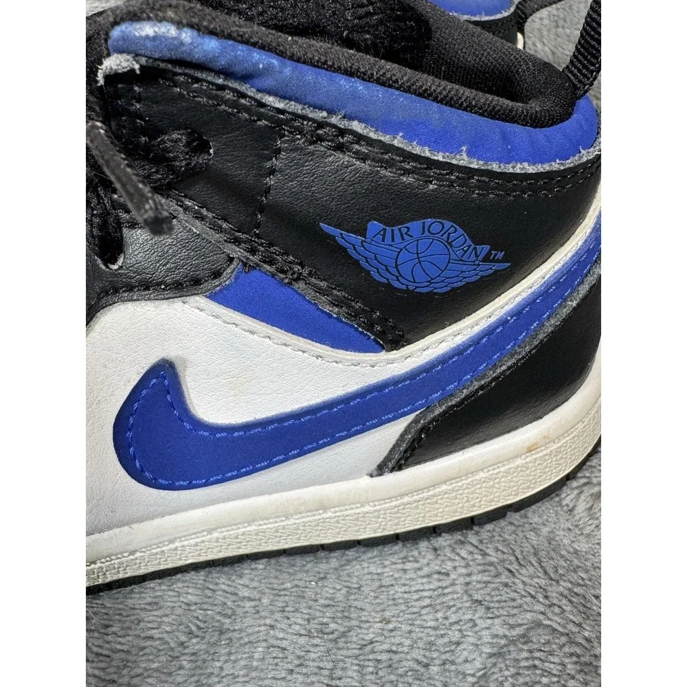 Jordan 1 Mid Shoes Kids Size 9C Black White Blue Basketball Sneakers 640735-140